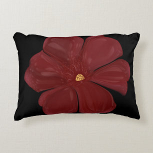 Deep Crimson Moody Bloom Glossy Botanical Floral Decorative Cushion