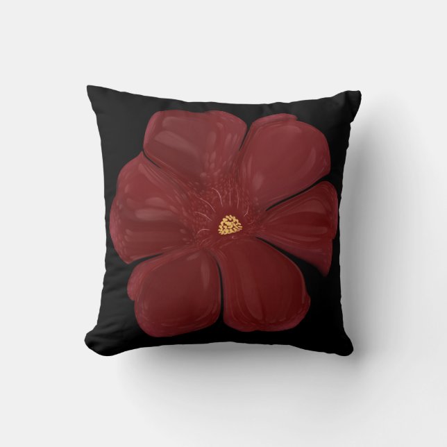 Deep Crimson Moody Bloom Glossy Dark Botanical Flo Cushion (Front)