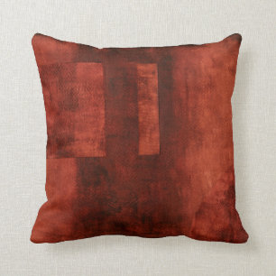 Deep Crimson Painting with Geometric Shapes Cushion