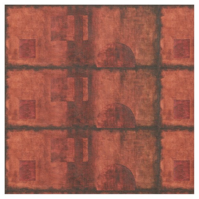 Deep Crimson Painting with Geometric Shapes Fabric (Close Up)