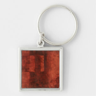 Deep Crimson Painting with Geometric Shapes Key Ring