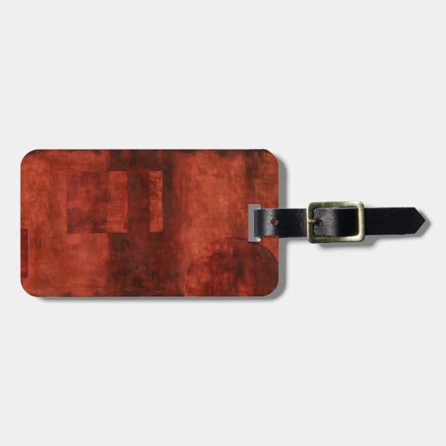 Deep Crimson Painting with Geometric Shapes Luggage Tag (Front Horizontal)