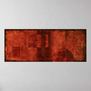 Deep Crimson Painting with Geometric Shapes Poster