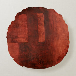 Deep Crimson Painting with Geometric Shapes Round Cushion