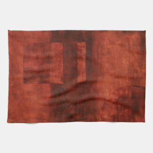 Deep Crimson Painting with Geometric Shapes Tea Towel
