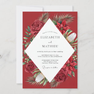 Deep Crimson Poinsettia Eucalyptus Wedding Invitation