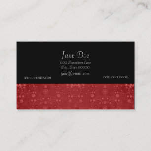 Deep Crimson Red Fancy Floral Damask Pattern Business Card