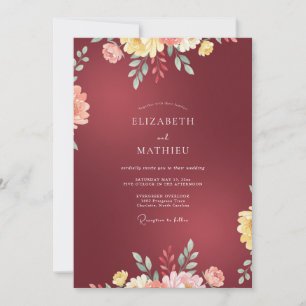 Deep Crimson Wildflower Wedding Invitation