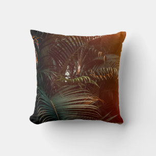 Deep dark green palm leaves pattern with bright or cushion