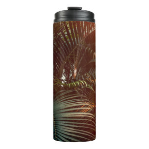 Deep dark green palm leaves pattern with bright or thermal tumbler