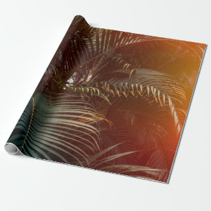 Deep dark green palm leaves pattern with bright or wrapping paper
