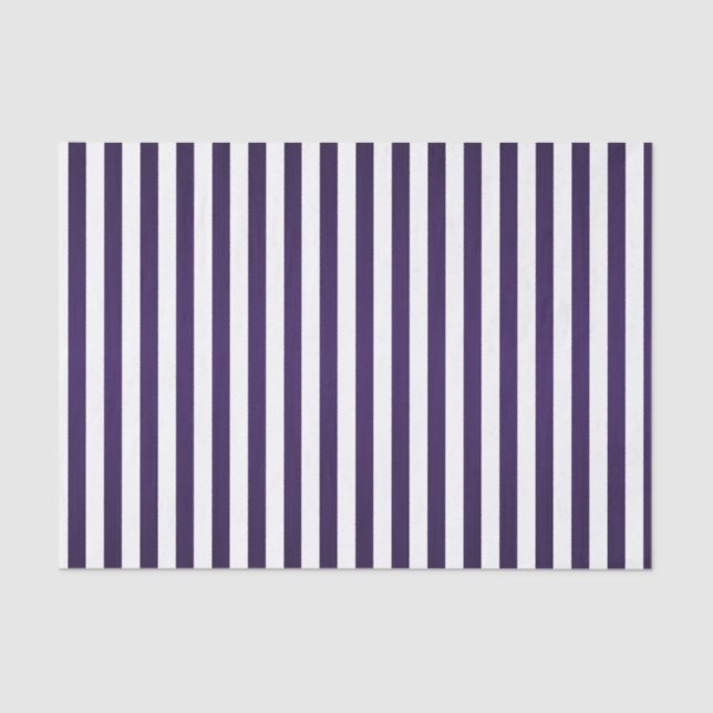 Deep Dark Purple and White Stripes Tissue Paper (Front)