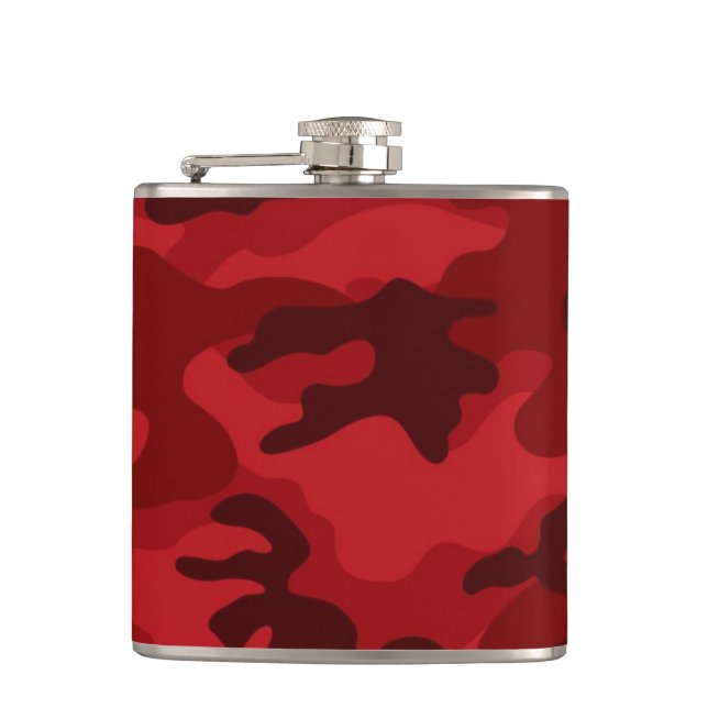Deep, Dark Red Camo, Camouflage Hip Flask (Front)