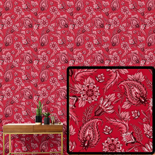 Deep Dark Red Floral Paisley Elegant Wallpaper
