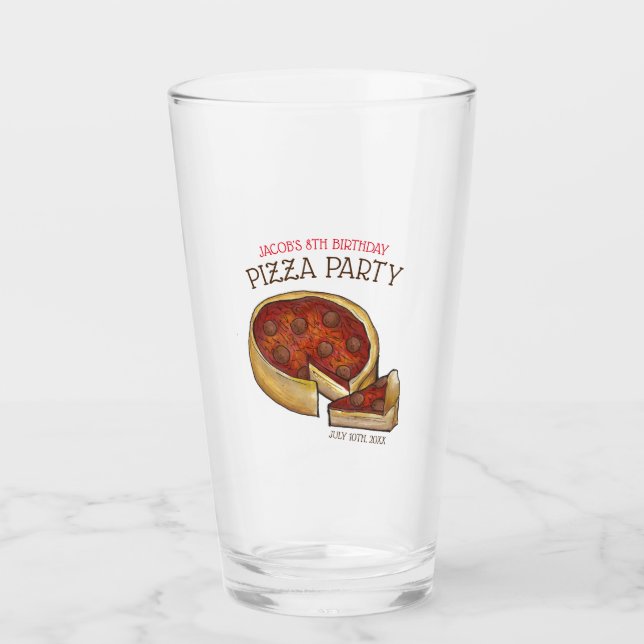 Deep Dish Pepperoni Pizza Pie Birthday Party Glass (Front)