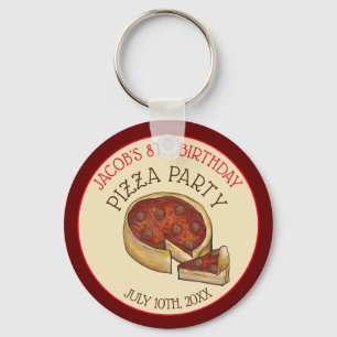 Deep Dish Pepperoni Pizza Pie Birthday Party Key Ring