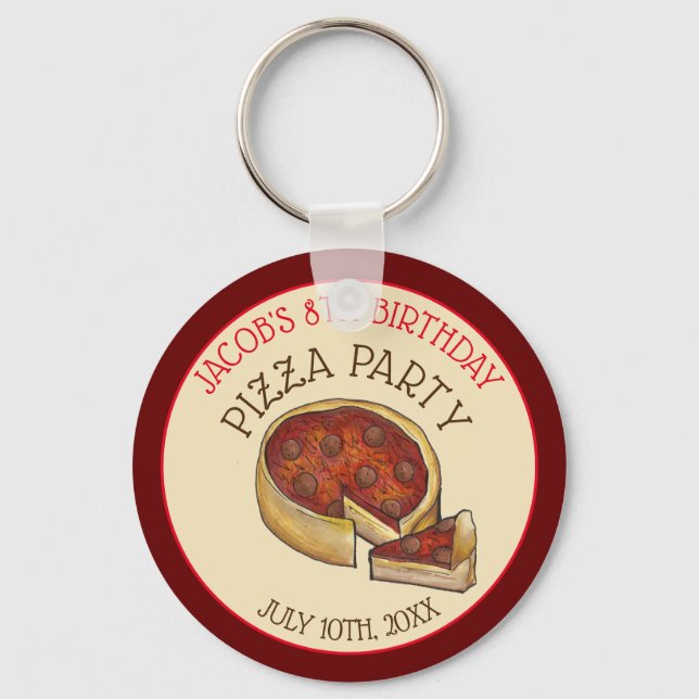 Deep Dish Pepperoni Pizza Pie Birthday Party Key Ring (Front)