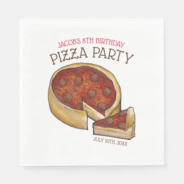 Deep Dish Pepperoni Pizza Pie Birthday Party Napkin (Front)