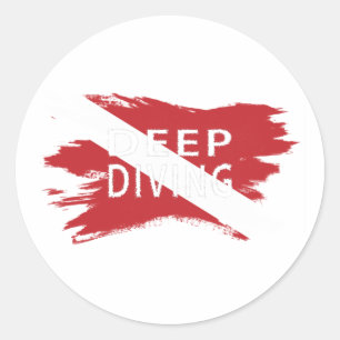 Deep Diving, Diver Down Flag, Scuba flag Classic Round Sticker