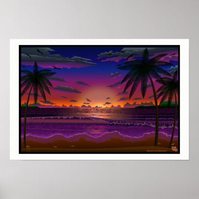 Deep Dusk Beach Scene landscape art print poster (Front)