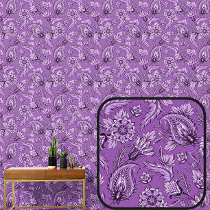 Deep Dusky Purple Floral Paisley Elegant  Wallpaper