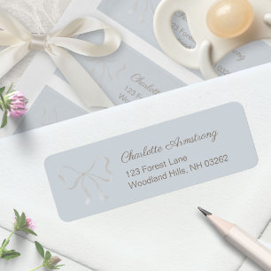 Deep Dusty Blue Baby Shower Bow Return Address