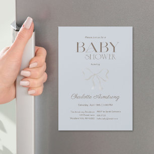 Deep Dusty Blue Chic Bow Baby Boy Shower Magnet