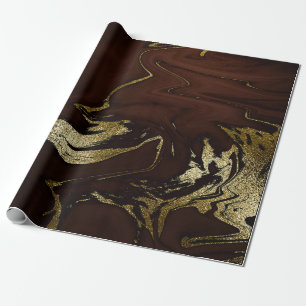 Deep Earth Gold Marble Brown Abstract Wrapping Paper
