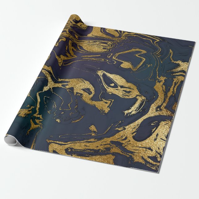 Deep Earth Gold Marble Deep Green Blue Wrapping Paper (Unrolled)