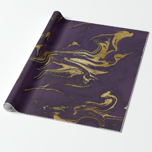 Deep Earth Gold Marble Plum Purple Wrapping Paper