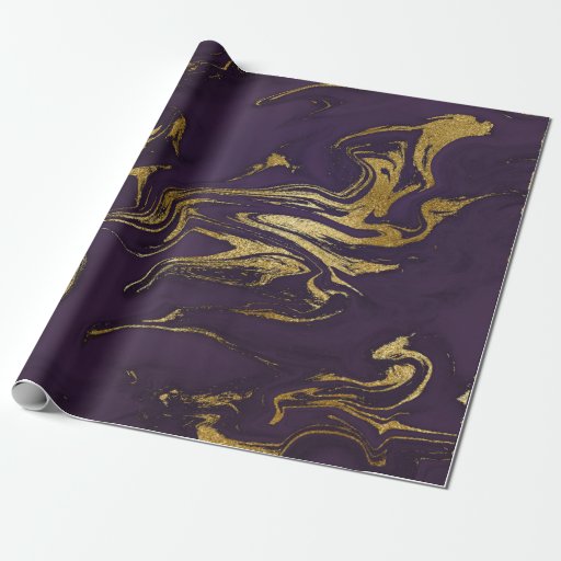 Image of Deep Earth Gold Marble Plum Purple Wrapping Paper
