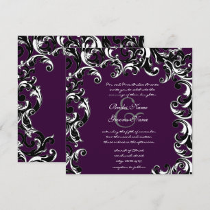 Deep EggPlant & Black Elegant Wedding Invitation