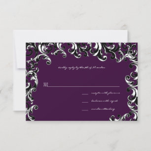 Deep EggPlant Square Swirl Wedding RSVP Card