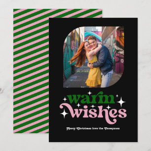 Deep Emerald & Blush Modern Retro Christmas Photo Holiday Card