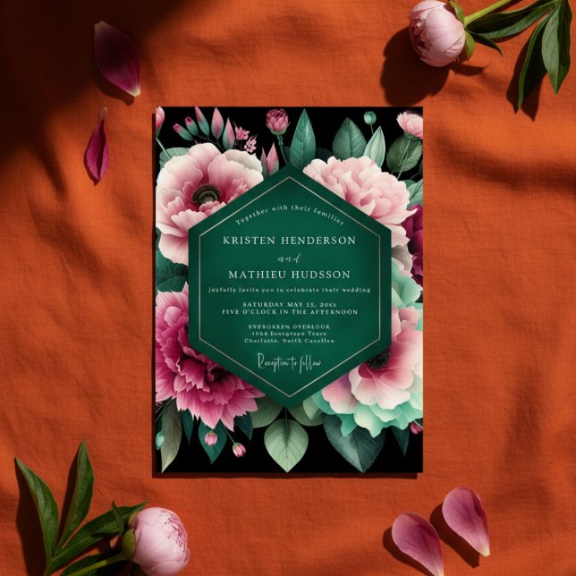 Deep Emerald Floral Opulence Wedding Invitation (Creator Uploaded)