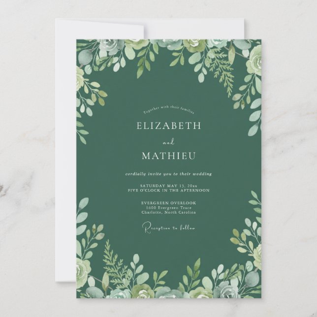Deep Emerald Foliage Eucalyptus Wedding Invitation (Front)