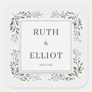 Deep Emerald Foliage Minimalist White Frame Square Sticker