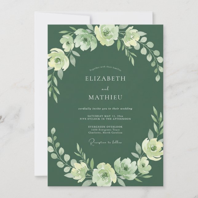 Deep Emerald Graceful Nature Wedding Invitation (Front)
