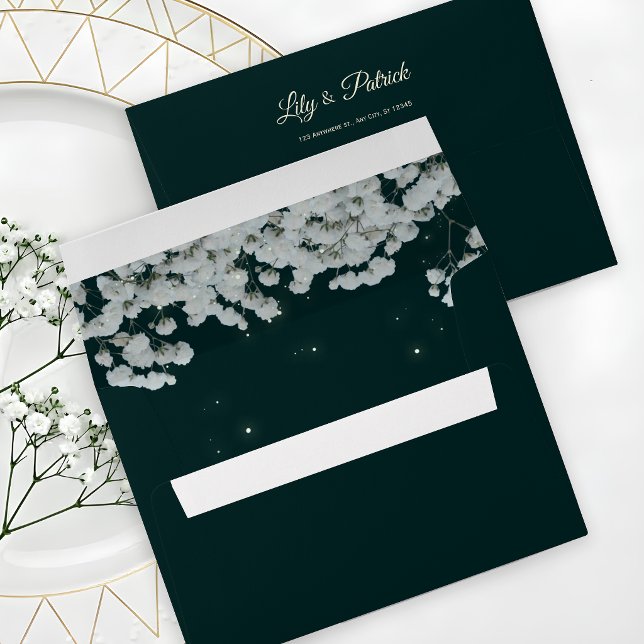 Deep Emerald Green baby's breath wedding Envelope (Creator Uploaded)