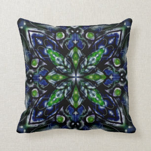 Deep Emerald Green & Blue Mandala Cushion