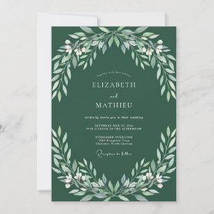 Deep Emerald Leafy Wedding Invitation