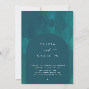 Deep Emerald Teal Wedding Modern Arch + QR Code Invitation