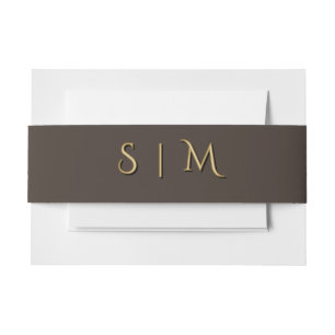 Deep Espresso Brown Belly Band – Gold Initials Invitation Belly Band
