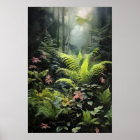 Deep Forest Fern, Woodland Moody Wall Print, Dark
