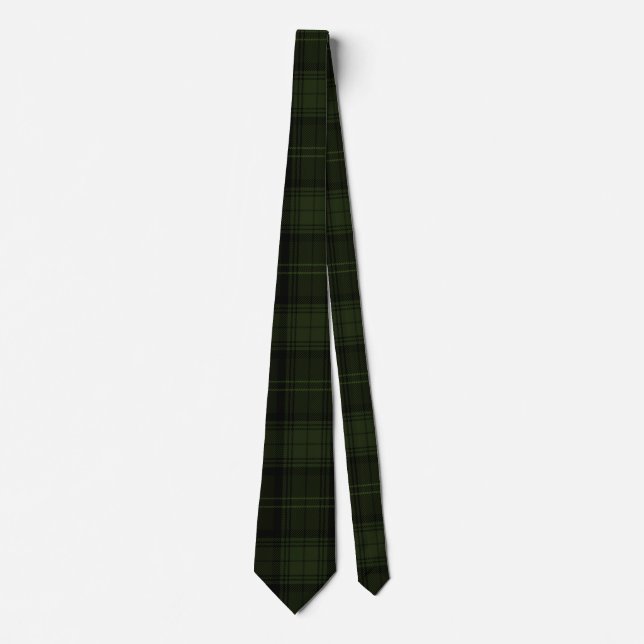 Deep Forest Green, Black, and Charcoal Tartan  Tie (Front)