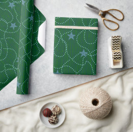 Deep Forest Green Blue Star Pearl Garland Wrapping Paper
