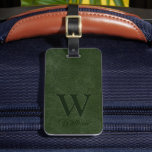 Deep Forest Green Cow Leather Texture Monogrammed Luggage Tag<br><div class="desc">A Deep Forest Green Cow Leather Textured Travel Tag with custom Initials and names. Makes a perfect gift for Men in your life; Dads,  Groomsmen,  Corporate gifts for bosses,  employees,  clients,  granddads,  grandpas,  best friends,  or any travel enthusiast.</div>