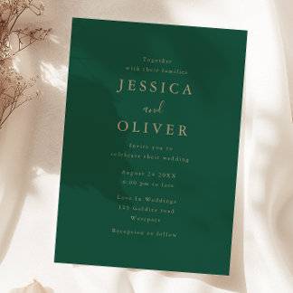 Deep Forest Green & Gold Wedding Invitation