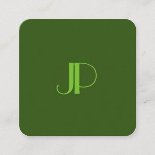 Deep Forest Green Modern Elegant Monogrammed Square Business Card