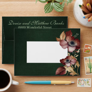Deep Forest Green Painted Floral Wedding Envelope